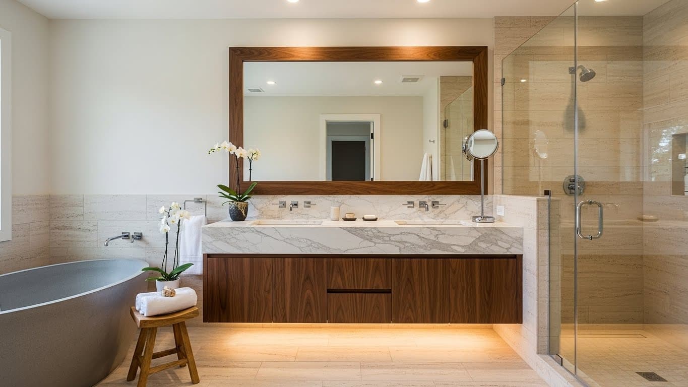 Projeto 3D banheiro planejado sob medida antes e depois transformação